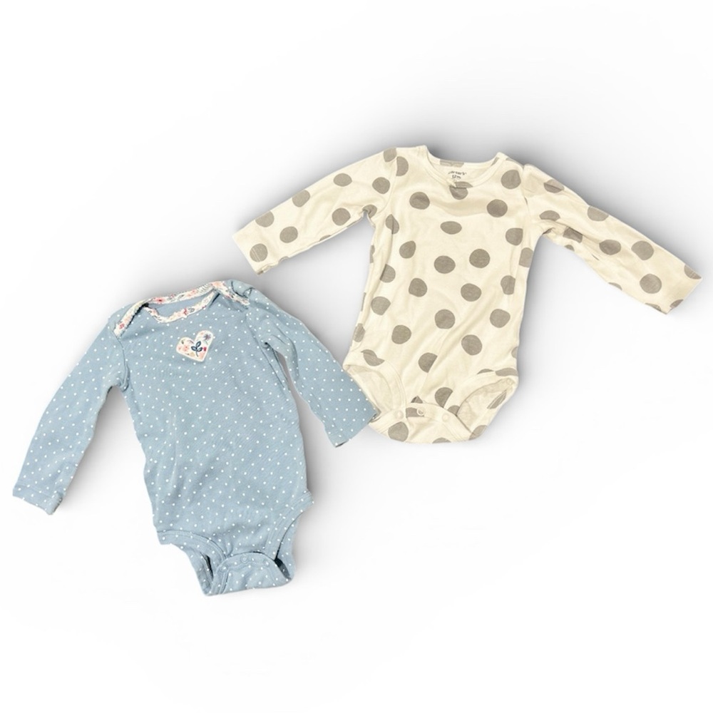 Carter’s Baby Girls Long Sleeve Onesies Set 12M Polka Dot Floral EUC